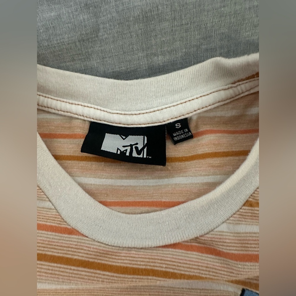 MTV Retro Orange and Cream Striped Tee - Picture 4 of 7